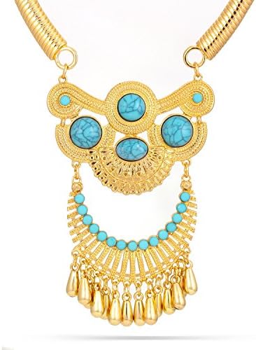 Jewelry11 Gold-Tone Metal Turquoise Earrings And Adjustable Lobster Claw Closures Neckaces Gift for Her