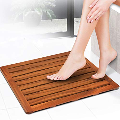 Utoplike (24"x18" Teak Wood Bath Mat, Shower Mat Non Slip for Bathroom, Wooden Floor Mat Square