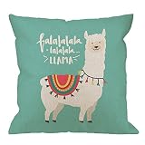 HGOD DESIGNS Llama Throw Pillow Cover Case,Cute Llama FA La La Design Falala Cotton Linen Outdoor Pillow Cases Square Standard Cushion Covers for Sofa Couch Bed 18x18 inch