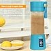 Portable USB Personal Blender Juicer Cup for Smoothies Shakes, Mini Travel Blender,Upgrade 6 Blades,Rechargeable,380ml (Blue)