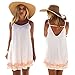 Franterd Women Mini Dress Summer Evening Party Beach Backless Skirts Sundress (XL) White