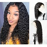360 Lace Frontal Wigs 180% Density Water Wave Human Hair Wigs with Baby Hair for Black Women Natural Color 20 inch