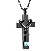 Oinsi Black Cross Urn Necklace For Ashes Of Loved Ones With Birthstone Always In My Heart Cremation Jewelry Keepsake Pendant Women Men