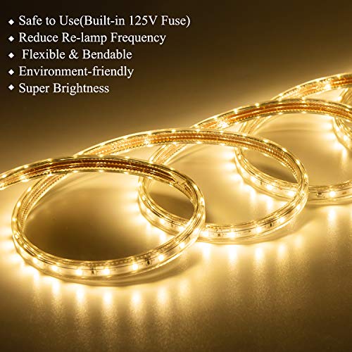 LED Strip Lights,Rope Light,Outdoor,Indoor,Waterproof,2100LEDS,114FT/35M,Warm White,Xmas Decorative,Plugin 110V, String Lighting, Flexible, SMD 2835,Connectable, Cuttable, Connector,Fuse Holder