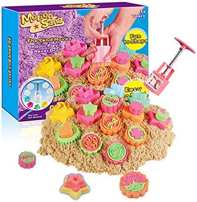 Motion Sand, 1.32lb Play Sand( Pink, Blue, Purple and Green Color),with 10 Seal Moulds,Including 3D Box