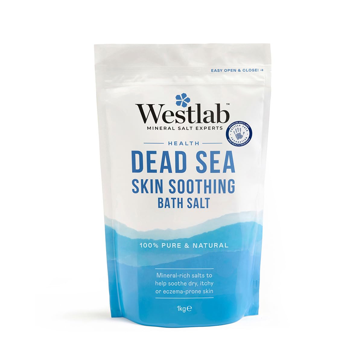Westlab - Soothing Dead Sea Salt - 1kg Resealable Pouch - 100% Natural, Pure & Unscented Mineral Salts - Nourishes & Soothes Dry, Irritated Skin