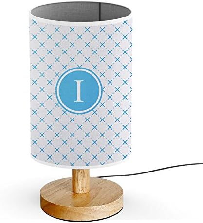 [ INITIAL LETTER I ] Monogram Name USB POWERED Wood Base Desk Table Bedside Lamp [ Light Blue Geometric ]