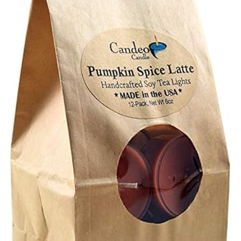 Pumpkin Spice Latte, Fall Scented Soy Tealights, 12 Pack Clear Cup Candles, Autumn Scented