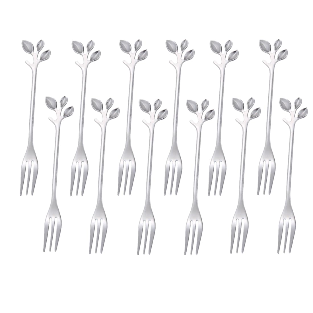 12 Pieces Stainless Steel Leaf Shape Mini Dessert Forks Set, 4.7" Home Kitchen Tableware Demitasse Dishwasher Safe Cake Creative Dessert Stirring Mixing Sugar Stir Ice Cream Fruit Fork