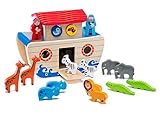 Wooden Noah's Ark Playset: Educational Chunky Animal Toys in Pairs for Toddlers, ColorfulNon-Toxic Paint, Smooth Edges Safe Figurines Easy to Hold, Preschool Boys and Girls, Motor and Sorting Skills