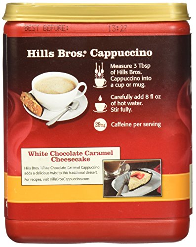 HILLS BROS. CAPPUCCINO MIX – RICH, FROTHY COFFEEHOUSE-TASTING INSTANT DRINK MIX – QUICK AND EASY PREPARATION – PERFECT FOR HOT & ICED DRINKS & CREAMING COFFEE – WHITE CHOCOLATE CARAMEL, 1 PACK OF 16OZ