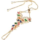 Dtja Boho Butterfly Finger Ring Bracelet for Women Colorful Cubic Zirconia Slave Hand Chain Harness Bangle Gypsy Bollywood Wedding Birthday Christmas Party Y2K Jewelry Delicate Gift