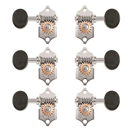Waverly Guitar Tuners with Ebony Knobs for Slotted Pegheads, Nickel, 3L/3R