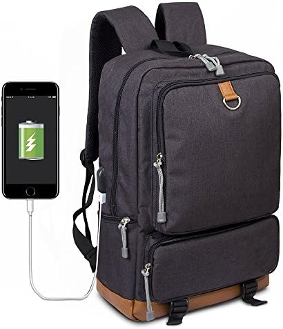 Fanmaous College Backpack Usb Charging port with Compartment Fits under 17inch Laptop Travel Casual Rucksack for High School Boys,Black (Black)