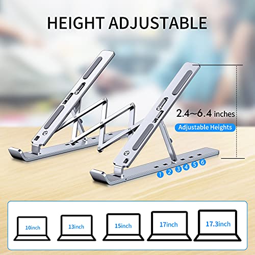 Laptop Stand Portable Aluminum Laptop Riser, Ergonomic Computer Stand for Desk Adjustable Height Compatible with MacBook Pro/Air, Dell XPS More 10 to 15.6 Inches Notebook, Silver
