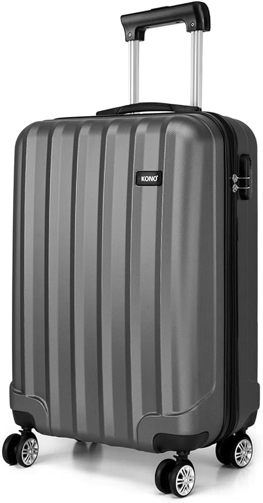 Kono 55x35x20cm Carry-on Suitcase for EasyJet Super Lightweight ABS+PC Suitcase with 4 Wheels Spinner Luggage Vertical Strip Travel Trolley Case (Grey)