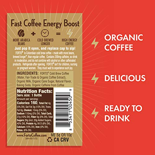 FORTO Energy Coffee - 200mg Caffeine, Chocolate Latte, Delicious & Organic Energy, Ready-To-Drink 11 Fl Oz, Pack of 12