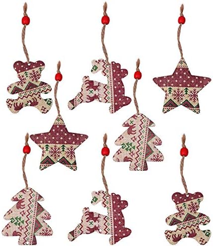 Stella Di Natale Di Stoffa.Decorazioni Albero Di Natale 8 Pezzi Set Di Addobbi Natalizi In Stoffa Rustica Per Decorazioni Natalizie Pendenti Scatole Regalo Fai Da Te Forme Stella Orsetto Albero Di Natale Renna Amazon It Casa