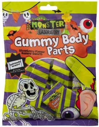 Swan household ® - 120g Halloween Trick Or Treat Spooky Decorated Gummy Body Parts Sweets ( Strawberry Flavour ) Individually Wrapped