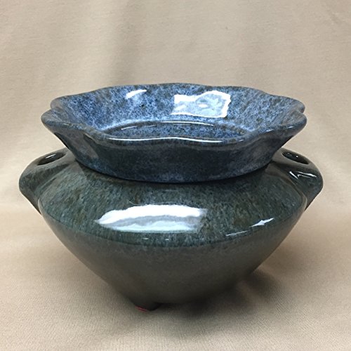 3.5" Granite Style (Grey/Brown) Ruffle Shaped Self Watering Ceramic Planter