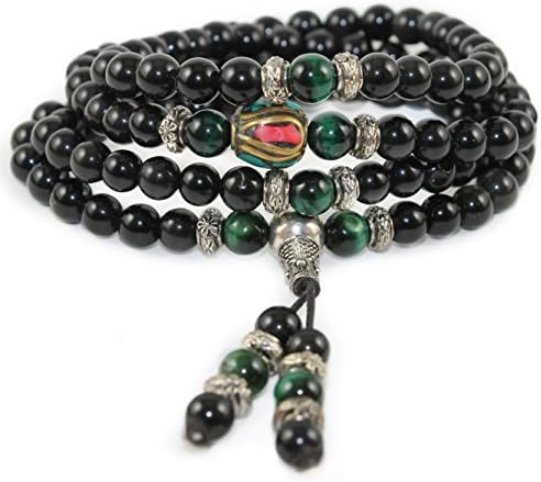 Obsidian | Tiger Eye | 108 Mala Bead | Premium Stretch Bracelet/Necklace for Meditation/Yoga by TBJ