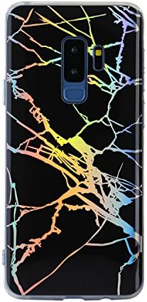 Laser Samsung Galaxy S9 Plus Case, Swishly Protective Case New Black Holo Chrome Marble Case Rainbow Case Print with a Glossy Finish for Samsung Galaxy S9 Plus