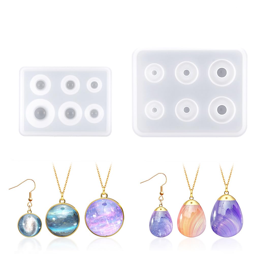 XCSJ 2 Pieces Small Ball Mould Jewellery Silicone Moulds Egg Ball Silicone Resin Mould Ball Moulds Casting Mould Crystal Silicone Mould Round Ball Silicone Mould Jewellery for DIY Pendants Necklaces