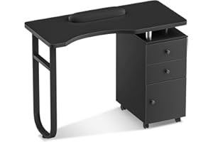 ABTSalon Nail Salon Table Acetone Resistant Professional Nail Table Small Nail Desk with Storage Drawers Wheels (Black)
