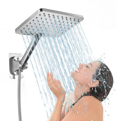 Large Hand Shower, Voolan High Pressure Hand Showers, 10" Chrome Rain Shower with a Jet Wide Enough to Cover the Entire Body, Square