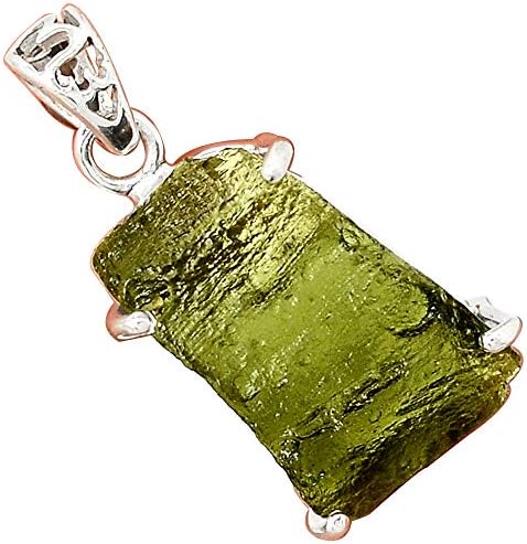NiaoZaiFei YunZaiKan Nature Czech Moldavite Pendant 925 Sterling Silver, 33.2 mm, MHBAP5818