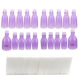Teenitor Nail Polish Remover Clips Pack of 20, Reusable Toe nail and Finger Nail Art Soak off Cap Clip UV Gel Polish Remover Wrap Nail Tool with 325 pcs Lint Free Cotton Pads Nail Wipe - Purple