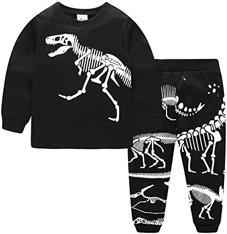 Dizoon Kids PJS Long Sleeve Dinosaur Pajamas Big Boys Clothes Girls Sleepwear Set Christmas Pyjamas Winter 2 Piece Black Size 9 10 Years