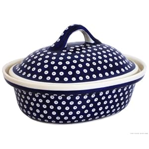 Boleslawiec Pottery Roasting pan with Lid, 1.2L, Original Bunzlauer Keramik, Decor 42