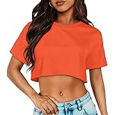 Crop Tops for Women Short Sleeve T Shirts Casual Basic Crew Neck Summer Oversized Cropped Tees