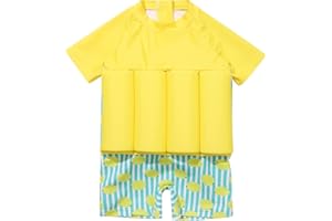 ABEHIK Boy Girls One-Piece Floatation Swimsuit Summer Short Sleeve Bathing Suits with Adjustable Buoyancy Float Suit Swimwear