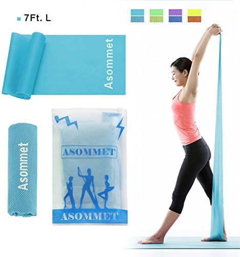 Asommet 7Ft. Exercise Resistance Bands with Sports Cooling Towel - Extra Long Flat Exercise Bands Latex Free Workout Bands for Fitness Stretch Strength Training Physical Therapy Yoga Pilates