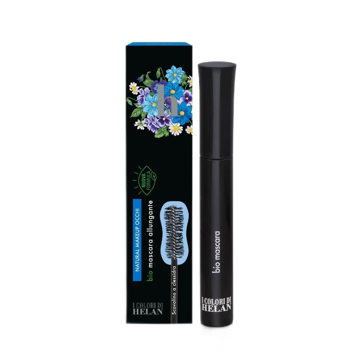 Helan I Colori di Helan - Mascara Black Volume and Length with Hourglass Brush for Long, Full & Defined Lashes - Volumising Bio Mascara for Eye Makeup with Nourishing Natural Waxes, Made in Italy 8 ml