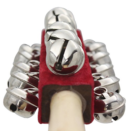 Mowind Wooden Hand Held Sleigh Bell Stick with 21 Metal Jingles Percussion Musical Instrument Toy for KTV Party Kids Xmas Gift (Red) - Thumbnail 6