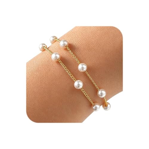 Pearl Bracelets for Women Gold Bracelet Silver Pearl Jewelry | Gold Bracelet Silver Pearl Jewelry Summer Gifts for Girls Dainty Daisy and Heart Bracelets Cute Floral Jewelry for Bridesmaid