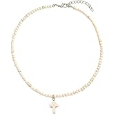 LITRENDY Dainty Beaded Cross Necklace for Women, Bohemian Bead Choker Faith Pendant Jewelry Men Gift