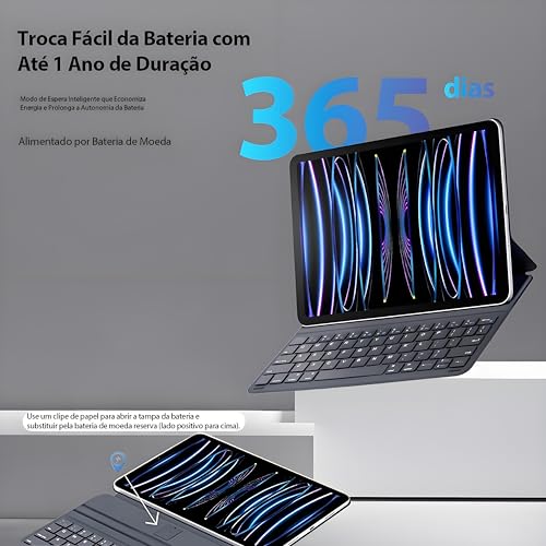 Teclado Smart para iPad A16 11ª Geração (Modelos A2696/A2757/A2777),Compatível com iPad 10ª Geração 10.9" Polegadas 2022 (A3354/A3355/A335) (Cinza)