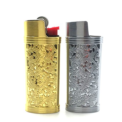 Lucklybestseller 2PCS Set Metal Lighter Case Cover Holder For Mini BIC Lighter J5