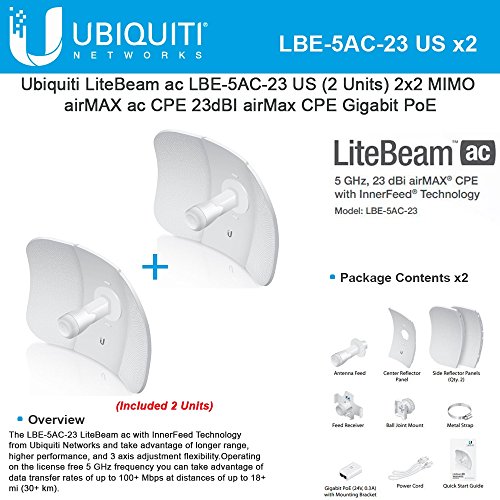 Ubiquiti LiteBeam LBE-5AC-23 US Bundle 2, 5GHz, 23dBI airMax CPE, Gigabit PoE