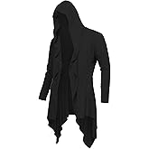 RAGEMALL Mens Ruffle Shawl Collar Cardigans Long Hooded Cardigan Open Front Lightweight Drape Cape Sweater with Pockets