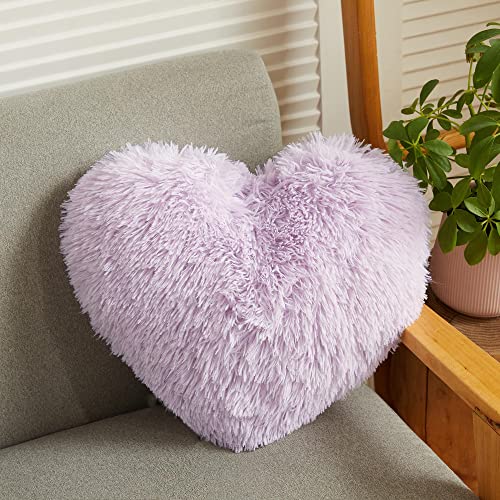 Photo 1 of LIFEREVO Lavender Faux Fur Heart Throw Pillow with Insert,15"x17" Cute Fluffy Heart Shaped Pillow Light Purple, Plush Heart Pillow Furry Fuzzy Pillow for Mom,Girls,Lover,Orchid