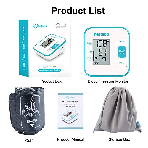 Blood Pressure Monitors for Home Use Upper Arm,Heart Pulse Rate Monitoring Meter with Cuff 22-40cm, 2×120 Sets Memory