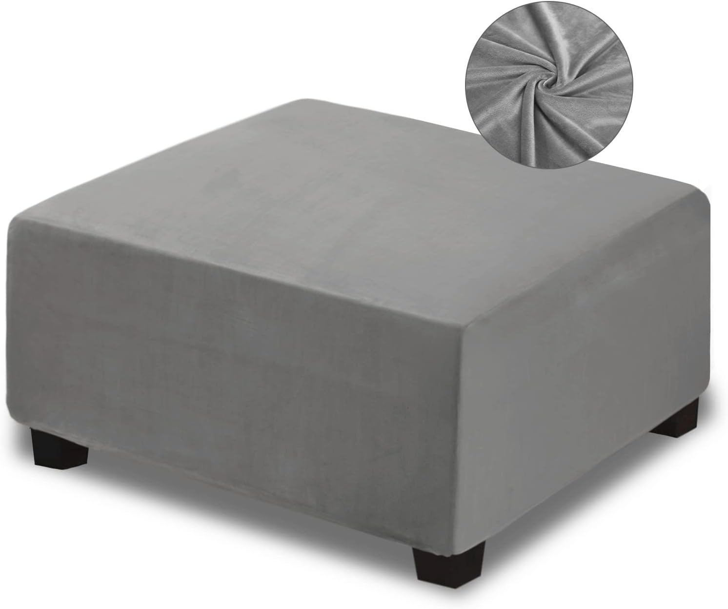 Slipcovers - NeColorLife Square Ottoman Cover Velvet Ottoman Slipcover Thick Stretchable Footrest Stool Covers with Elastic Band for Oversized Ottoman (XX-Large Size,Grey)