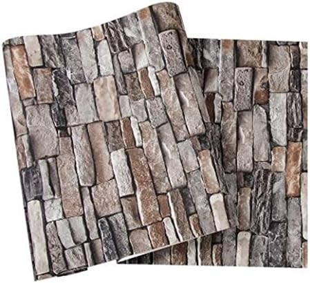 YFRHF Nostalgic 3D Stereo Brick Wallpaper Cafe Bar Chinese Restaurant Home Bedroom Retro Wallpaper（53cmX500cm） (Gray brown)