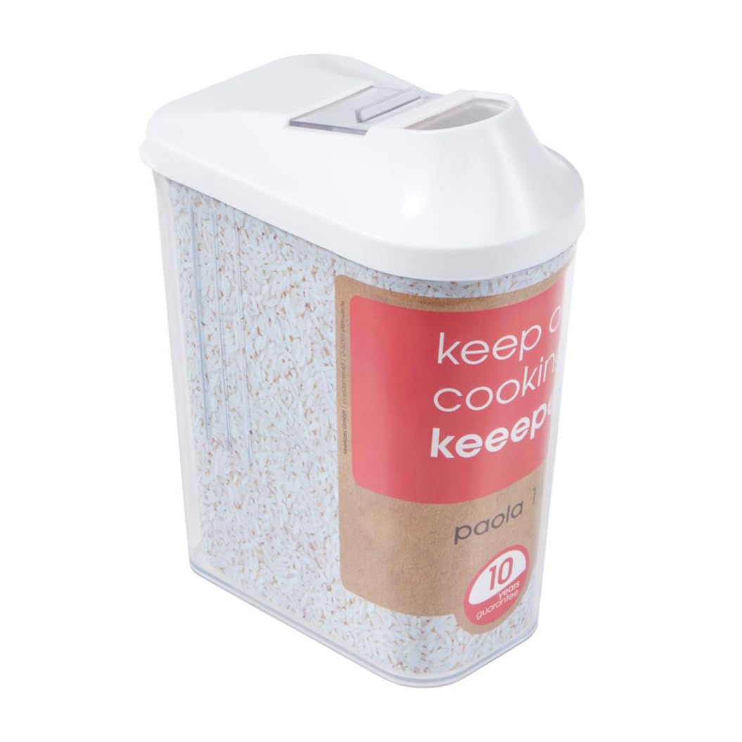 Keeeper Pouring Jar, Infinitely Adjustable Dispensing Lid, 1 Litre, 11x6.5x19 cm, Paola, White