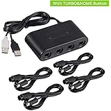 LiNKFOR GameCube Controller Adapter with 4 Packs 6ft Trubo Extension Cable Support Trubo &amp;Home Button 4 Slots Support Trubo and Vibration Feature gamecube adapter for Wii U Nintendo Switch and PC USB 